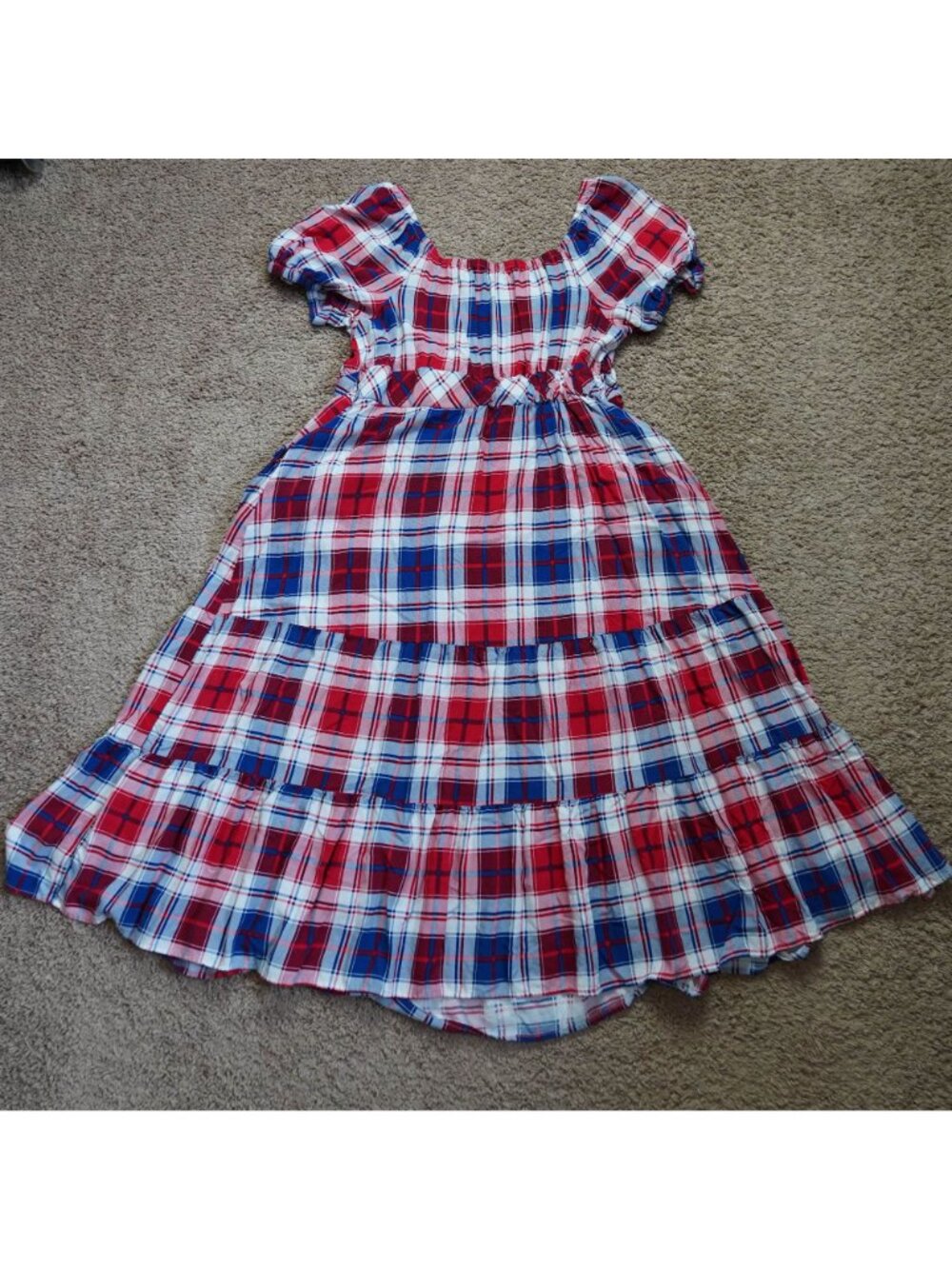 Torrid Tiered Midi Dress Womens Size 1 Plaid Puff Sleeve Cottagecore Peasant - Picture 3 of 12